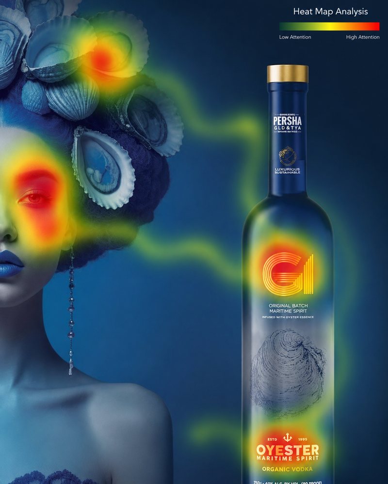 Heat-map аналіз упаковки — теплова карта уваги на дизайні пляшки